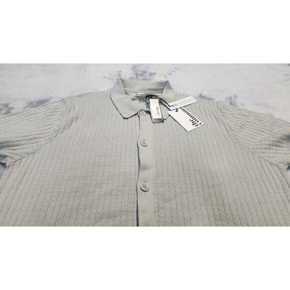 The Commons Men's Light Grey Large Ribbed Short Sleeve Button Down Shirt NWT - Picture 2 of 9